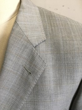 BARONI, Lt Gray, Wool, Plaid-  Windowpane, Light Gray with Brown and Blue Windowpane, Single Breasted, Notched Lapel, Hand Picked Collar/Lapel, 2 Buttons,  3 Pockets