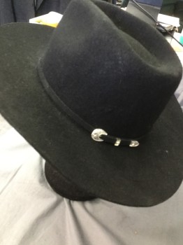 Mens, Cowboy Hat, BRIXTON, Black, Wool, Solid, L, 7 1/2, Silver Filigried Mini Belt Buckle Hat Band