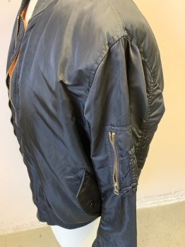 Mens, Casual Jacket, ALPHA  IND, Black, Polyester, Nylon, Solid, XL, Zip Front Side Snap Pockets , Side  Left Zipper