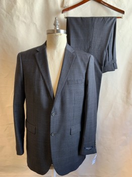 NAUTICA, Charcoal Gray, Blue, Wool, Glen Plaid, Single Breasted, Collar Attached, Notched Lapel, 3 Pockets, 2 Buttons