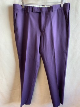 PAUL SMITH, Purple, Wool, Solid, Flat Front, Tab Waistband, 4 Pockets, Belt Loops,
