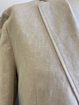 CENTRO, Lt Beige, Linen, Cotton, Solid, Single Breasted, Notched Lapel, 2 Buttons, 3 Pockets, 1 Vent