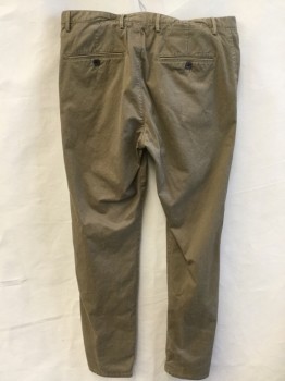 Mens, Casual Pants, MASSIMO DUTTI, Khaki Brown, Brown, Forest Green, Cotton, Elastane, Novelty Pattern, 34/32, (DOUBLE) " Waistband with Belt Hoops, Flat Front, Zip Front, 4 Pockets