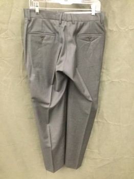 ERMENEGILDO ZEGNA, Charcoal Gray, White, Wool, Stripes - Pin, Flat Front, Button Tab, 4 Pockets, Belt Loops