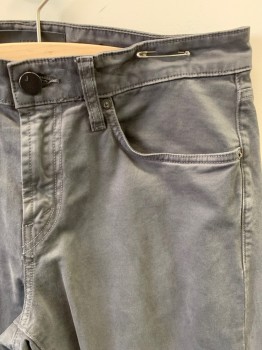 J BRAND, Slate Gray, Cotton, Elastane, Solid, Zip Front, Button Closure, Flat Front, 5 Pockets, Black Chrome Notions, Suede Like Hand