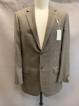 PRONTO UOMO, Khaki Brown, Black, Burnt Orange, Wool, Houndstooth, Notched Lapel, Single Breasted, Button Front, 2 Buttons, 3 Pockets