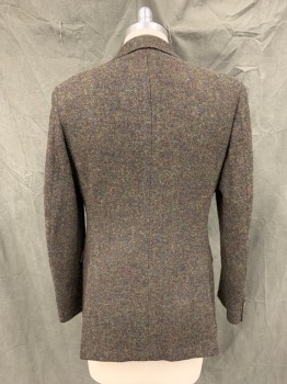 BROOKS BROTHERS, Brown, Olive Green, Black, Wool, Tweed, Single Breasted, Collar Attached, Notched Lapel, 3 Pockets, 2 Buttons