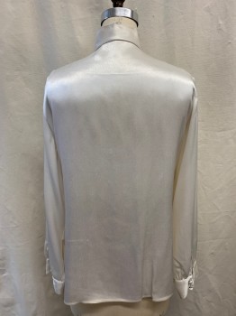 Womens, Blouse, COUNTRY SET, Ivory White, Polyester, Solid, B:36, Crepe De Chine, C.A. with Attached Neck Tie, B.F., Pleated Front, L/S, Covered Btns