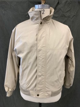 Mens, Casual Jacket, PACIFIC TRAIL, Tan Brown, Poly/Cotton, Solid, M, Zip/Snap Front, Stand Collar with Ribbed Knit Interior, Long Sleeves, Chest Seam, Ribbed Knit Waistband/Cuff