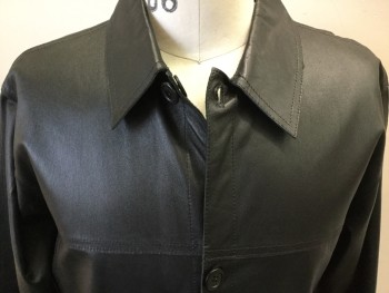 Mens, Leather Jacket, CLAUDE LAMONT, Black, Leather, Suede, Solid, S, Reversible, Leather/suede, Button Front, Collar Attached, 2 Pockets,