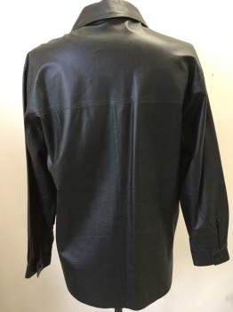 Mens, Leather Jacket, CLAUDE LAMONT, Black, Leather, Suede, Solid, S, Reversible, Leather/suede, Button Front, Collar Attached, 2 Pockets,