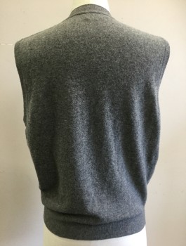 Mens, Sweater Vest, UN. COLORS BENETTON, Gray, Wool, Solid, L, Knit, 6 Button Front, V-neck