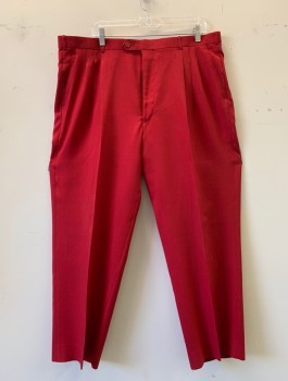 Mens, Suit, Pants, VANETTI, Red, Polyester, Solid, 40/30, Pleated, Belt Loops
