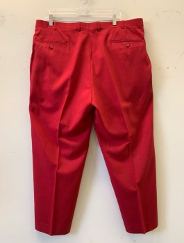 Mens, Suit, Pants, VANETTI, Red, Polyester, Solid, 40/30, Pleated, Belt Loops