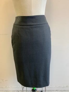 HUGO BOSS, Gray, Wool, Elastane, Solid, 2.5" Wide Self Waistband, Pencil Skirt, Darts at Waist,  Zipper at Center Back