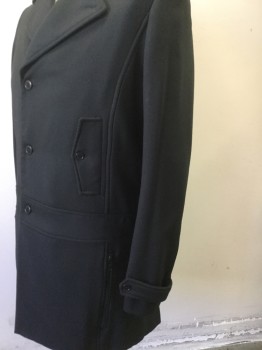 Mens, Coat, Overcoat, ALEXANDRE HERCHOVITC, Black, Wool, Solid, 42 R, Collar Attached, Notched Lapel, Single Breasted, Button Front, 3 Pockets,