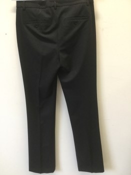 THEORY, Black, Wool, Spandex, Solid, Flat Front, Creased Legs, Slit Pockets