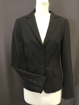 Womens, Blazer, BOSS, Dk Brown, Wool, Spandex, Solid, B36, M, Stretch Wool Blazer, 2 Button Single Breasted, Notched Lapel, 2 Pockets with Flaps