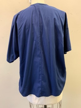 Unisex, Scrub Top, CHEROKEE , Navy Blue, Polyester, Cotton, Solid, XL, V-neck, Pullover. Short Sleeves, 1 Breast Pocket