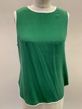 Womens, Top, EQUIPMENT, Kelly Green, White, Silk, Solid, S, CN, Slvls, White Edge Trim, Invisible Back Zipper, Pull On