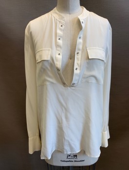 Womens, Blouse, MADEWELL, Cream, Silk, Solid, XXS, Chiffon, L/S, Round Neck, Has Silver Grommets for Laces at Front (Missing Laces), 2 Pockets