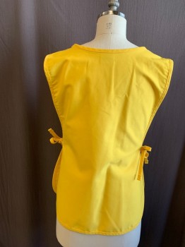 DAYSTAR, Yellow, Poly/Cotton, Solid, Twill, Wide Round Neck,  2 Pockets/Compartments at Hip Level, Self Ties at Sides, Multiples