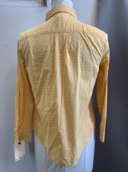 Womens, Blouse, ST JOHNS BAY, Goldenrod Yellow, White, Cotton, Floral, L, Long Sleeves, Button Front, Collar Attached, 2 Pockets,