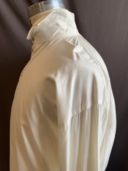 Mens, Historical Fiction Shirt, MTO, Cream, Cotton, Solid, 16.5, Sateen, Stand Wingtip Collar, Button Front, Long Sleeves, Button Cuffs, Gathers Back Neck