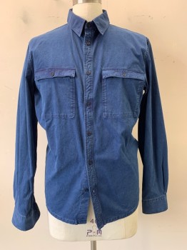 Mens, Casual Shirt, APC, Indigo Blue, Cotton, Solid, L, Button Front, C.A., 2 Pockets, Black Buttons