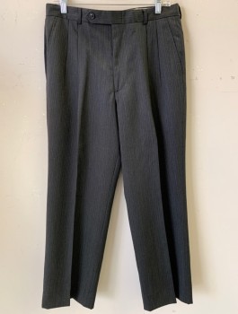 Mens, Suit, Pants, GEOFFREY BEENE, Charcoal Gray, Wool, Stripes, 32/28, 2 Pleat, Slash Pockets,