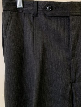 Mens, Suit, Pants, GEOFFREY BEENE, Charcoal Gray, Wool, Stripes, 32/28, 2 Pleat, Slash Pockets,