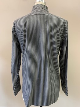 Mens, Casual Shirt, BANANA REPUBLIC, Charcoal Gray, White, Cotton, Stripes - Vertical , 33, 17, L/S, Button Front, Collar Attached,