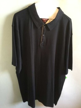 PAULO SOLARI, Black, Cotton, Solid, Short Sleeve,  3 Buttons,  Modern Fit