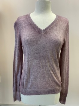 Womens, Pullover, AVANT TOI, Dusty Purple, Wool, Cashmere, Solid, S, L/S, Distressed V-N, Mottled