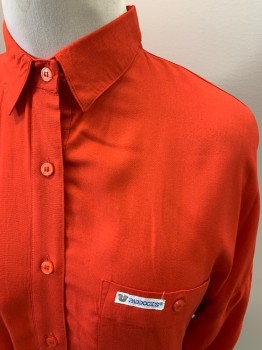 PADDOCK'S, Red, Viscose, Solid, L/S, Button Front, Pocket With Button, Small White Strip Logo