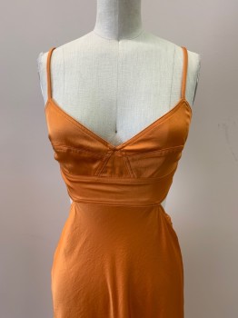 Womens, Evening Gown, A.L.C., Orange, Polyester, 2, V-N, Adjustable Straps, Shirred Back, Cut Out Sides & Back, Zip Front, Floor Length