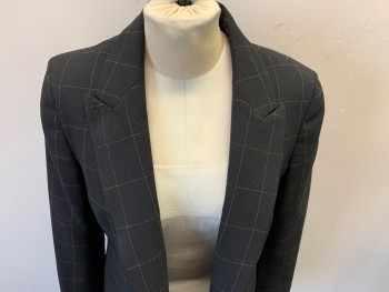 Womens, Blazer, BAR III, Black, Lt Brown, Polyester, Viscose, Check , 4, Double Breasted Open Front, Peaked Lapel, 2 Faux Pockets
