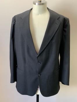 BURBERRYS, Charcoal Gray, Wool, Solid, Notched Lapel, 2 Button Single Breasted, 2 Flap Pockets, 3 Inside Pockets, Back Vent