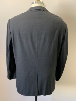 BURBERRYS, Charcoal Gray, Wool, Solid, Notched Lapel, 2 Button Single Breasted, 2 Flap Pockets, 3 Inside Pockets, Back Vent