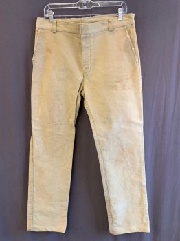 NL, Sand, Cotton, Solid, F.F, Button Front, 2 Side Pockets, Belt Loops, 2 Back Flap Pockets, Aged/Distressed