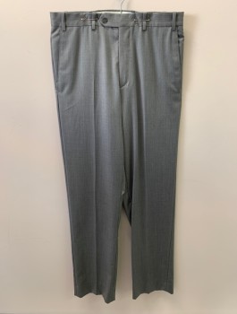 Mens, Slacks, BRITCHES, Lt Gray, Gray, Wool, 2 Color Weave, L32, W33, Zip Front, Button Closure, F.F, 4 Pockets, Creased