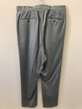 Mens, Slacks, BRITCHES, Lt Gray, Gray, Wool, 2 Color Weave, L32, W33, Zip Front, Button Closure, F.F, 4 Pockets, Creased