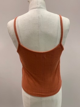 Womens, Top, MADEWELL, Caramel Brown, Cotton, Polyester, Solid, S, Scoop Neck, Self Textured Stripes