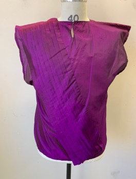 Mens, Historical Fiction Shirt, NO LABEL, Violet Purple, Silk, Solid, 40, Sleeveless, Center Front Keyhole with Hook & Eye, Center Back Keyhole with Hook & Eye, Pleated Sash Attached Panel, Made To Order, **Fading at Shoulders