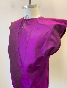 NO LABEL, Violet Purple, Silk, Solid, Sleeveless, Center Front Keyhole with Hook & Eye, Center Back Keyhole with Hook & Eye, Pleated Sash Attached Panel, Made To Order, **Fading at Shoulders