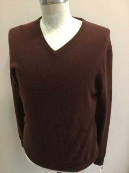 Mens, Pullover Sweater, J CREW, Maroon Red, Cashmere, Solid, M, V-neck, Long Sleeves, Pullover,