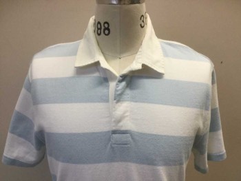 J.CREW ALWAYS, Baby Blue, White, Cotton, Stripes - Horizontal , Baby Blue/white Horizontal Stripes, Solid White Collar Attached, 3 Button Front, Short Sleeves,