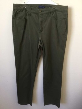 CHARTER CLUB, Olive Green, Cotton, Lycra, Solid, Olive, Jean-cut, Zip Front,