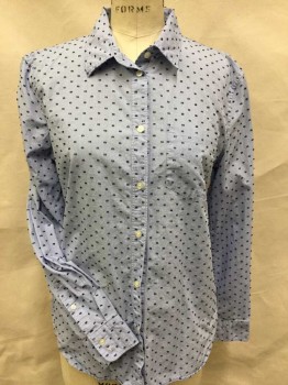 Womens, Blouse, GAP, White, Lt Blue, Navy Blue, Cotton, Check , Dots, M, White W/light Blue Tiny Checks and Navy Double Swiss Dots, Collar Attached, Button Front, 1 Pocket, Long Sleeves,