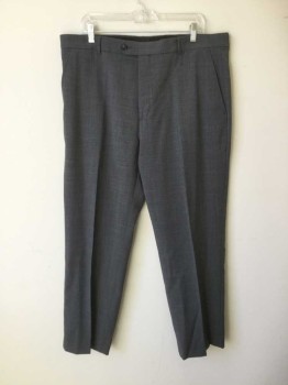 Mens, Suit, Pants, STAFFORD, Gray, Black, Olive Green, Wool, Polyester, Plaid, 28, 38, Flat Front, Zip Fly, 4 Pockets